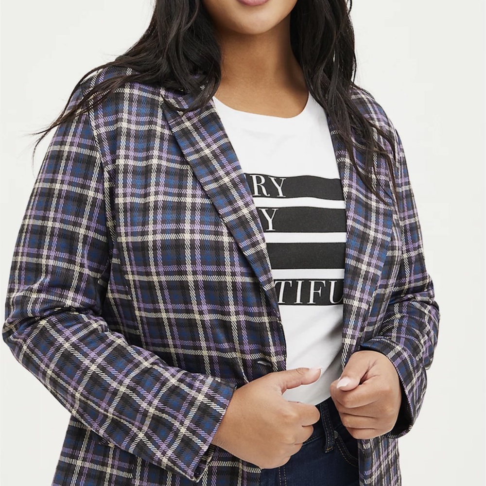 Torrid Plus Size 80’s Style Plaid Women's Jacket Blazer Purple Size 2X NWOT